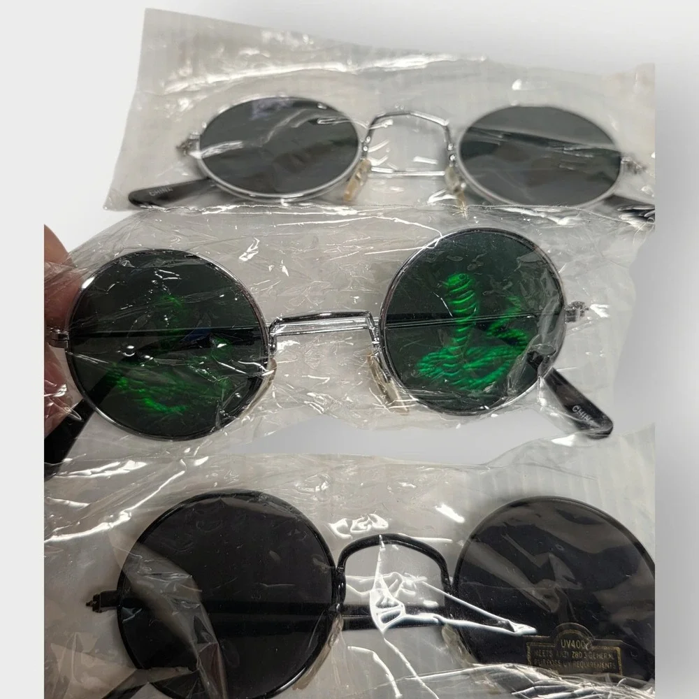LOT OF 4 NEW 3D SUNGLASSES Holographic Vintage EYES $Sign Snake Yin Yang 80s 90s